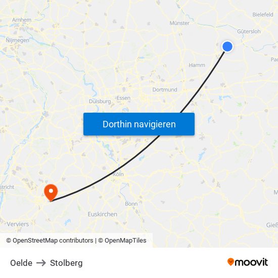 Oelde to Stolberg map