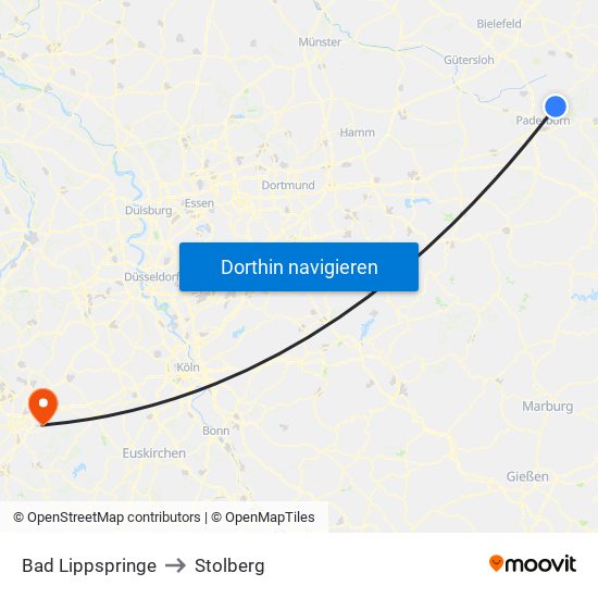 Bad Lippspringe to Stolberg map