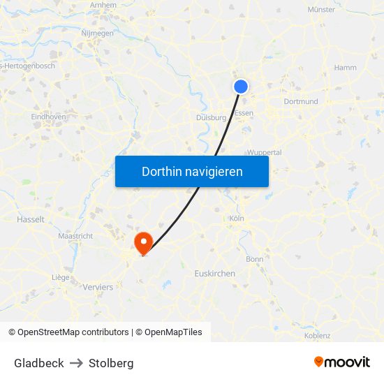 Gladbeck to Stolberg map