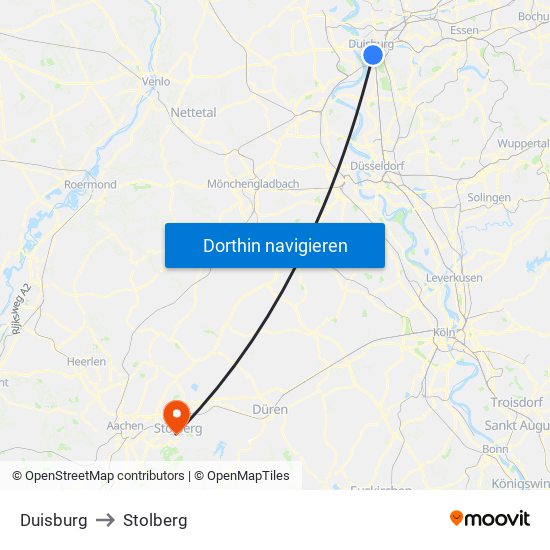 Duisburg to Stolberg map