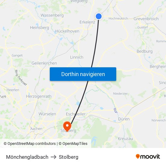 Mönchengladbach to Stolberg map