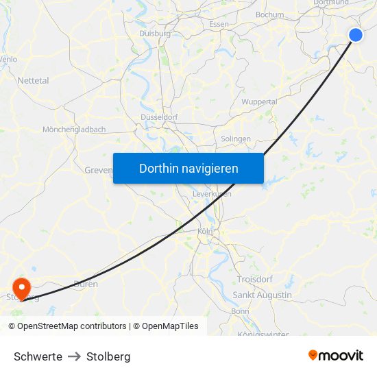 Schwerte to Stolberg map
