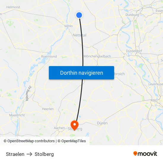 Straelen to Stolberg map