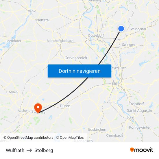 Wülfrath to Stolberg map