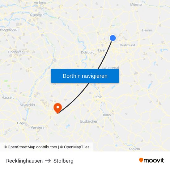 Recklinghausen to Stolberg map