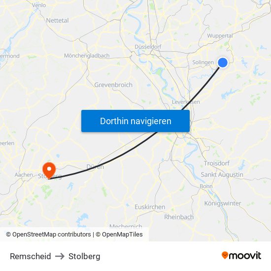 Remscheid to Stolberg map