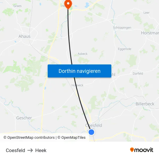 Coesfeld to Heek map
