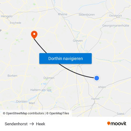 Sendenhorst to Heek map