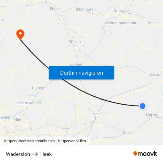 Wadersloh to Heek map