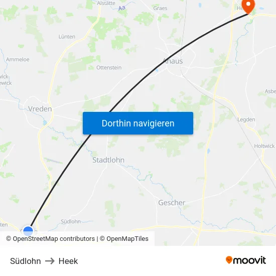 Südlohn to Heek map