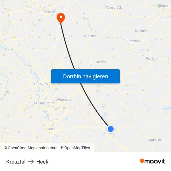 Kreuztal to Heek map
