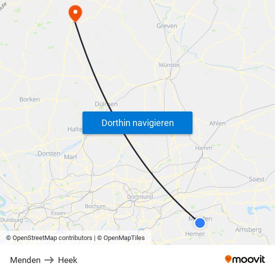 Menden to Heek map