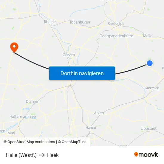 Halle (Westf.) to Heek map