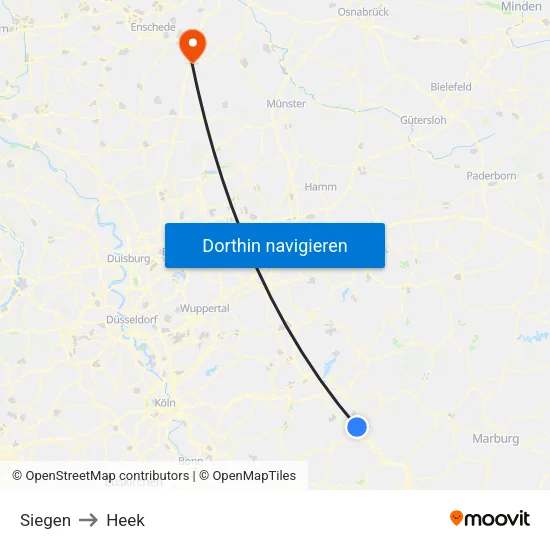 Siegen to Heek map
