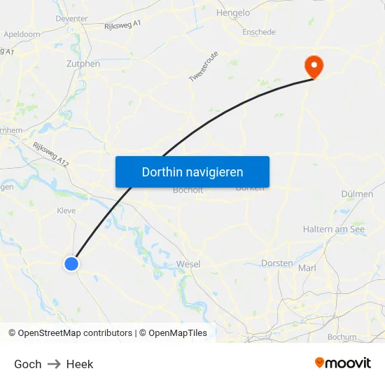 Goch to Heek map
