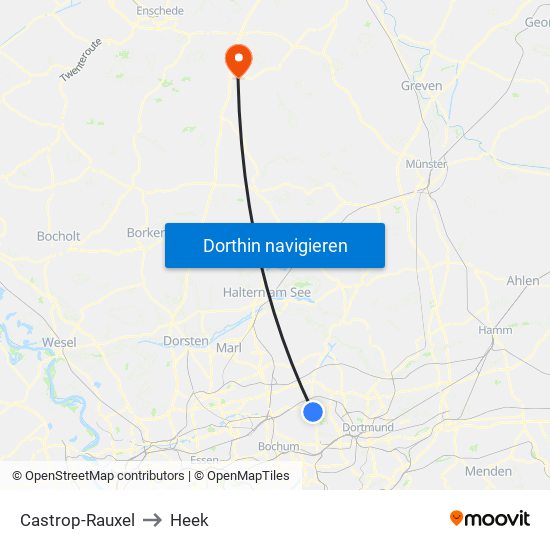 Castrop-Rauxel to Heek map