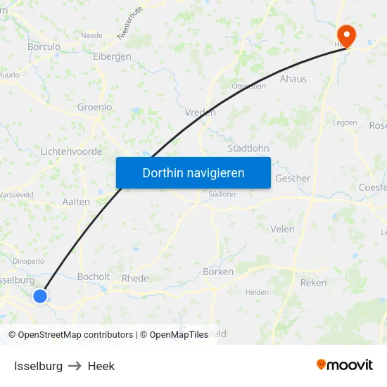 Isselburg to Heek map