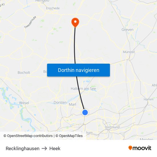 Recklinghausen to Heek map