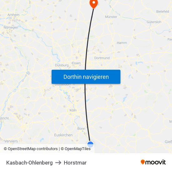 Kasbach-Ohlenberg to Horstmar map