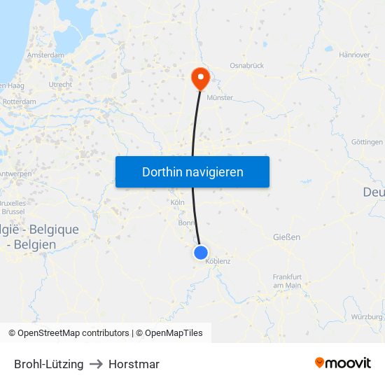 Brohl-Lützing to Horstmar map