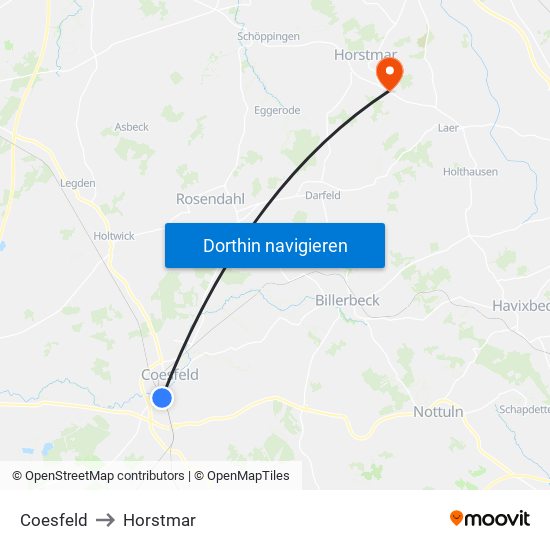 Coesfeld to Horstmar map