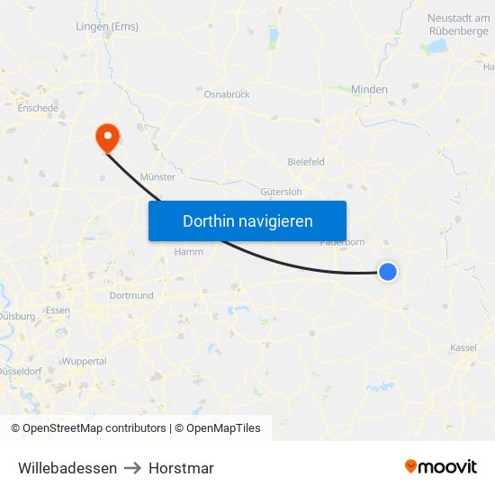 Willebadessen to Horstmar map
