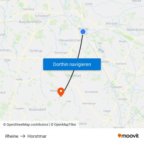 Rheine to Horstmar map