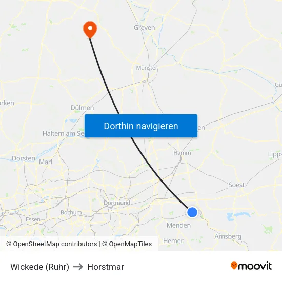Wickede (Ruhr) to Horstmar map