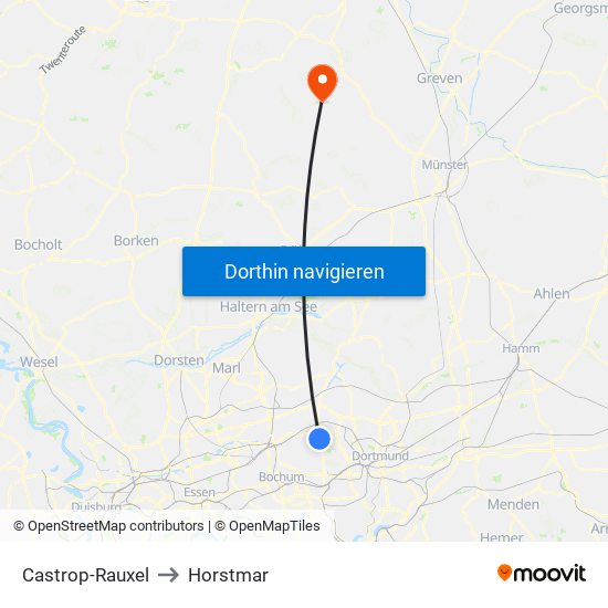 Castrop-Rauxel to Horstmar map