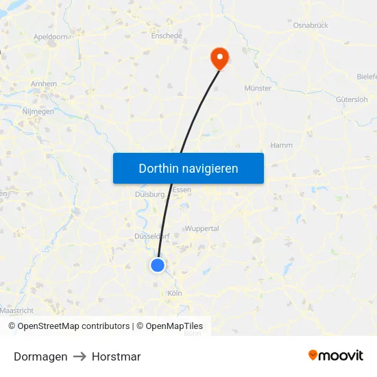 Dormagen to Horstmar map