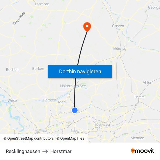 Recklinghausen to Horstmar map