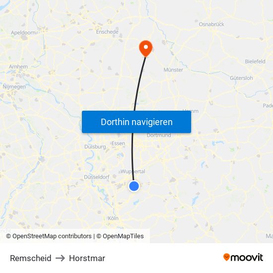 Remscheid to Horstmar map