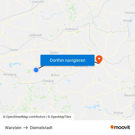 Warstein to Diemelstadt map