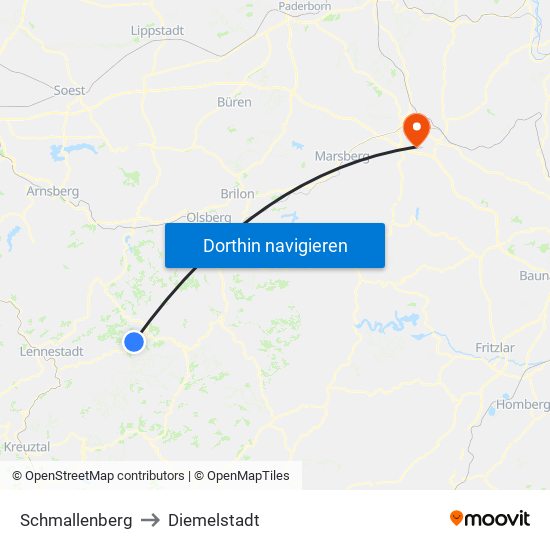 Schmallenberg to Diemelstadt map