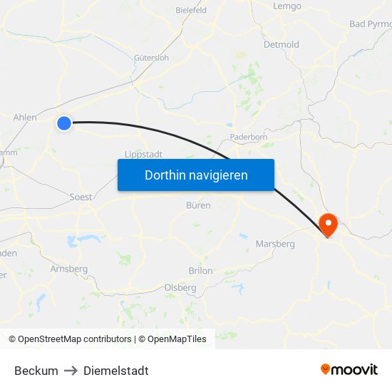 Beckum to Diemelstadt map