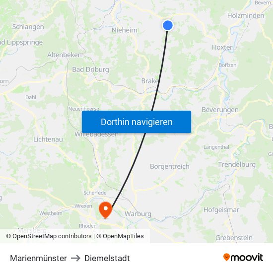 Marienmünster to Diemelstadt map