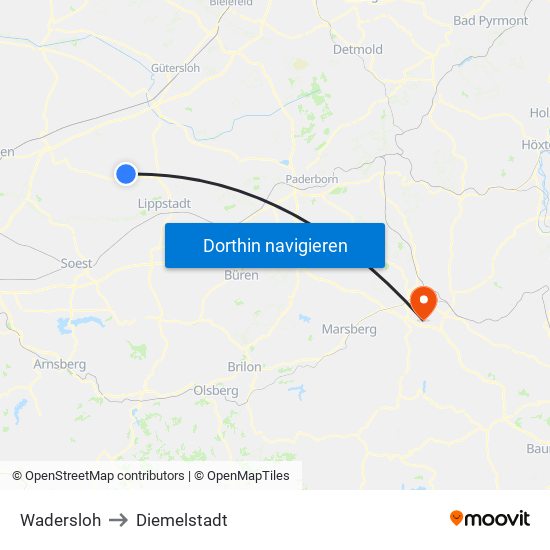 Wadersloh to Diemelstadt map