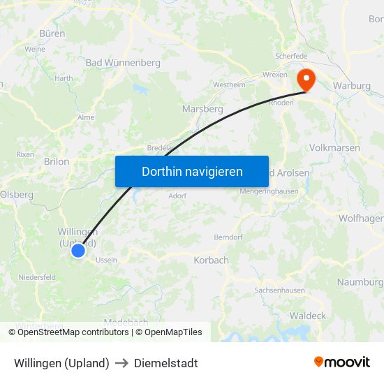 Willingen (Upland) to Diemelstadt map