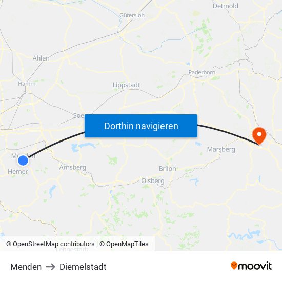 Menden to Diemelstadt map