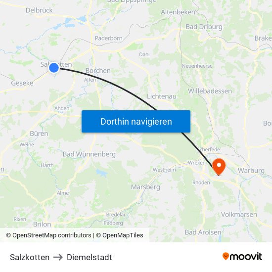 Salzkotten to Diemelstadt map