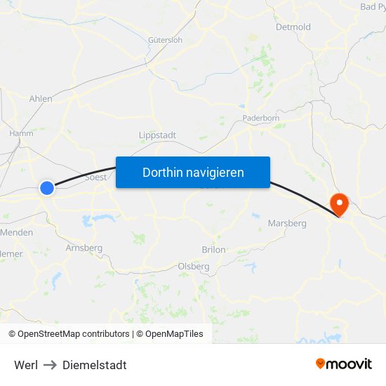 Werl to Diemelstadt map