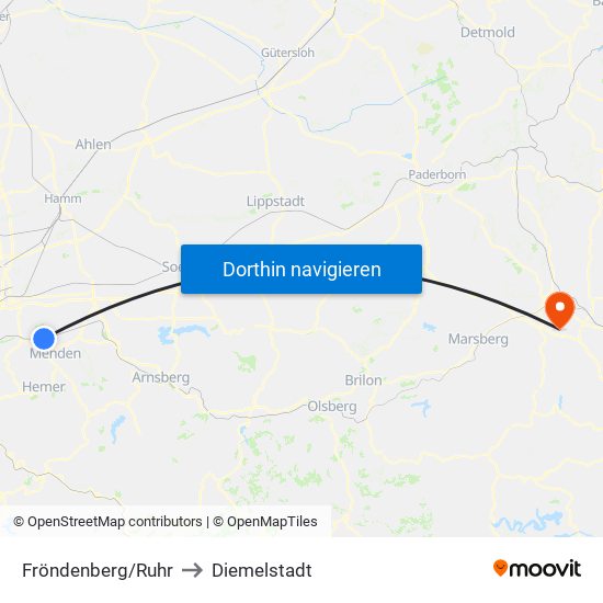 Fröndenberg/Ruhr to Diemelstadt map