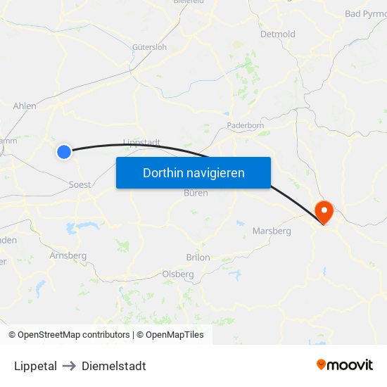 Lippetal to Diemelstadt map