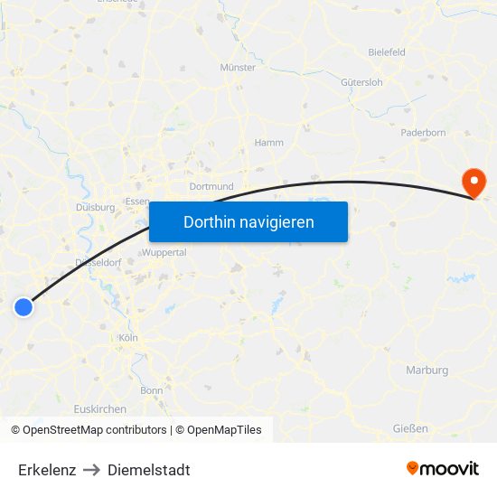 Erkelenz to Diemelstadt map