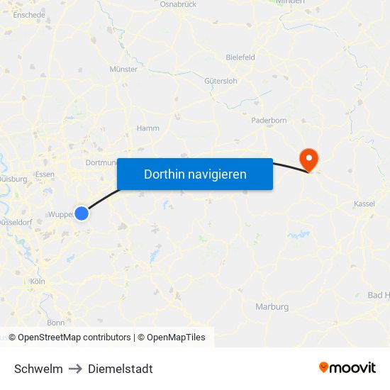 Schwelm to Diemelstadt map
