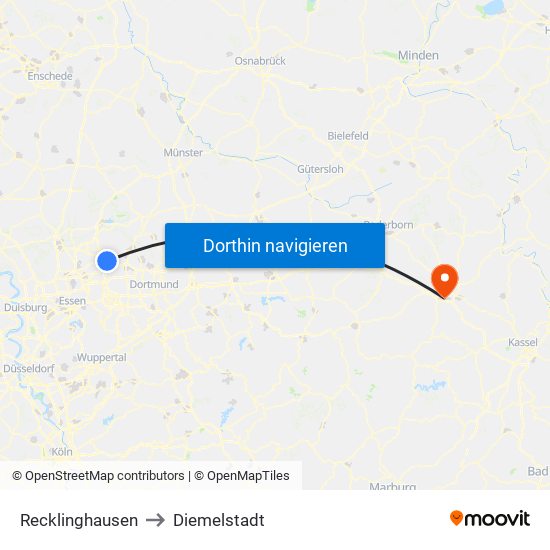 Recklinghausen to Diemelstadt map