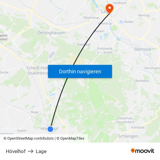 Hövelhof to Lage map