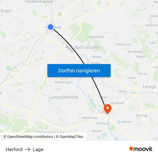 Herford to Lage map