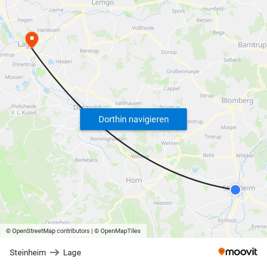 Steinheim to Lage map
