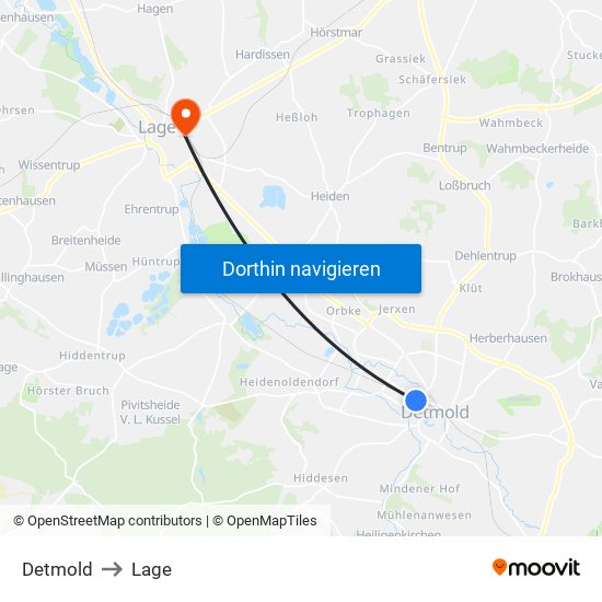 Detmold to Lage map